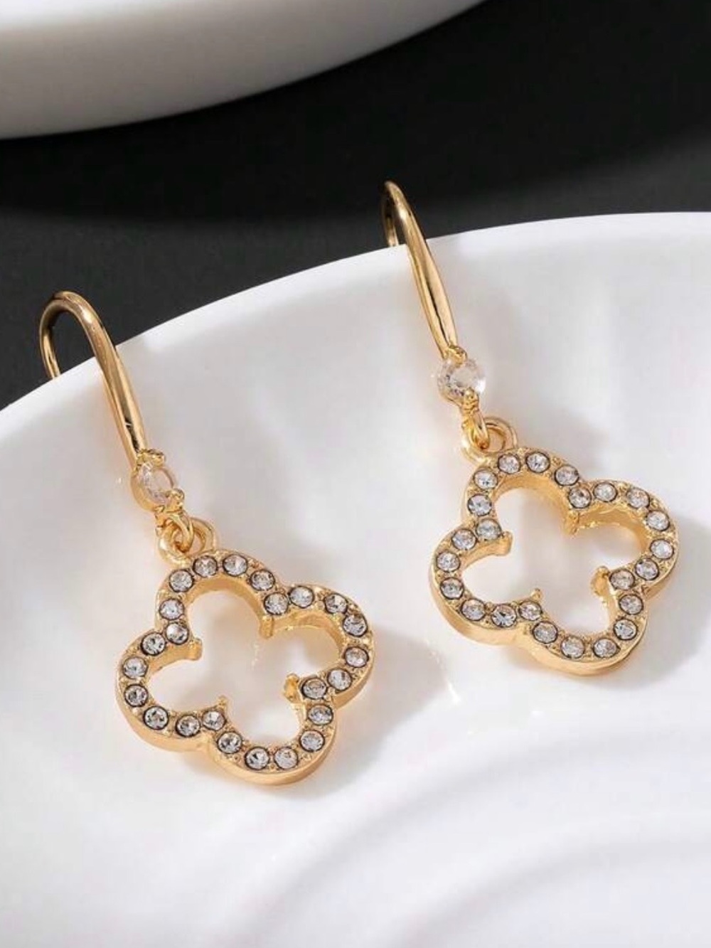 Gold Crystal Clover Drop Earrings - Women Jewelry